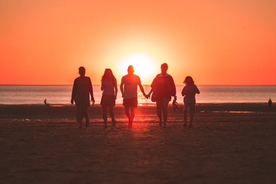 Friends at sunset on Halikounas beach